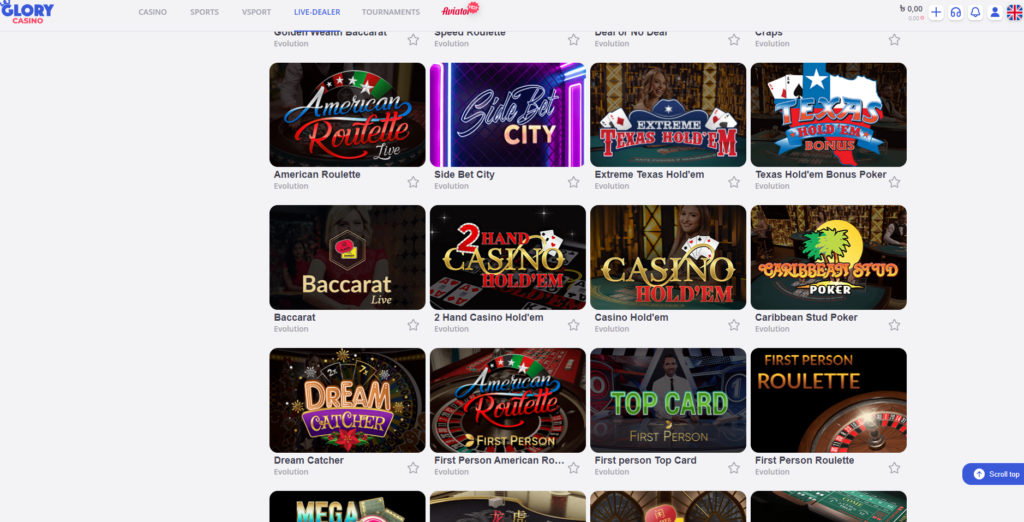 glory casino live casino games streaming
